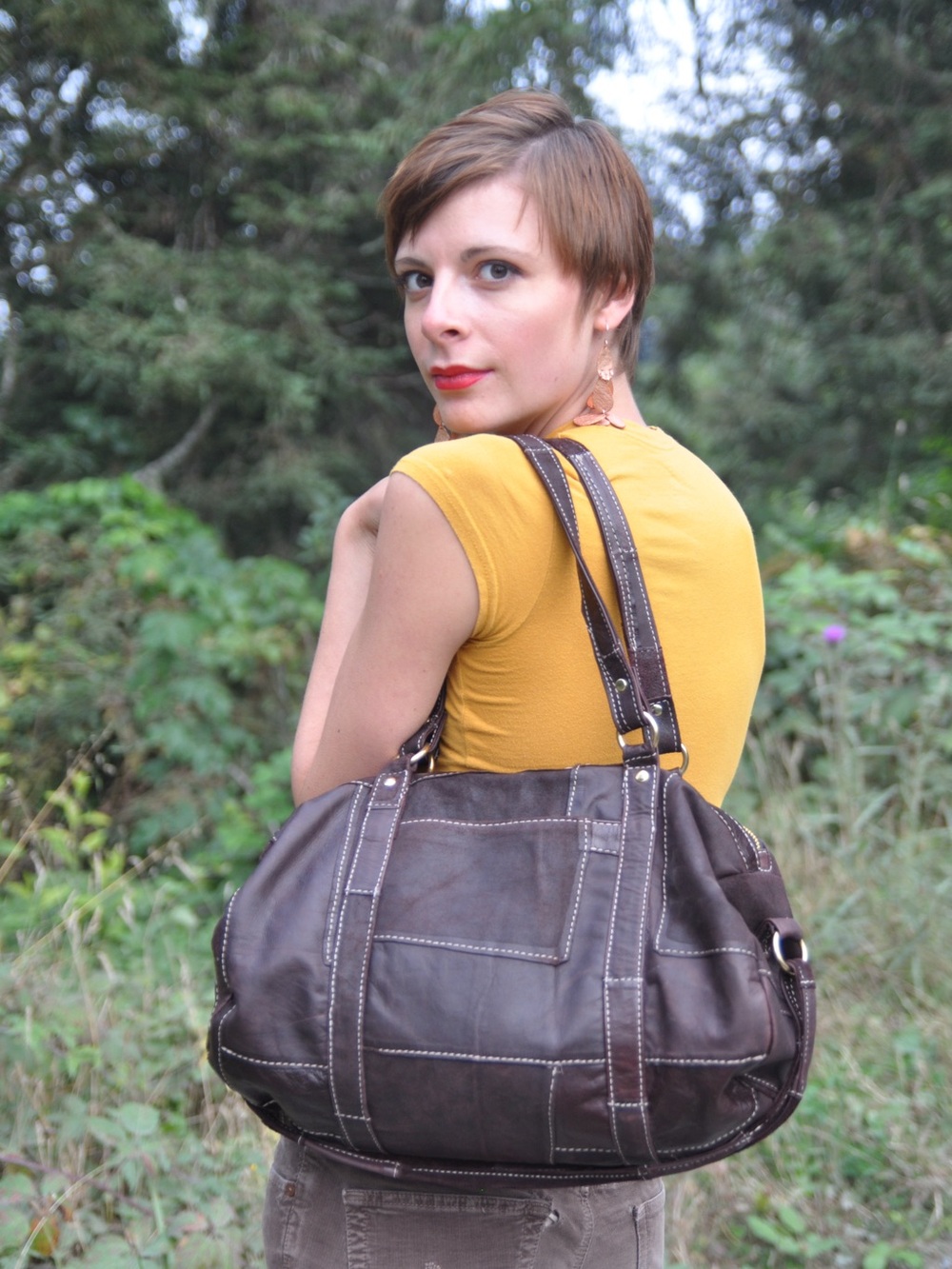 Brown Patchwork Leather Shoulder Bag - Marnie Bugs Original